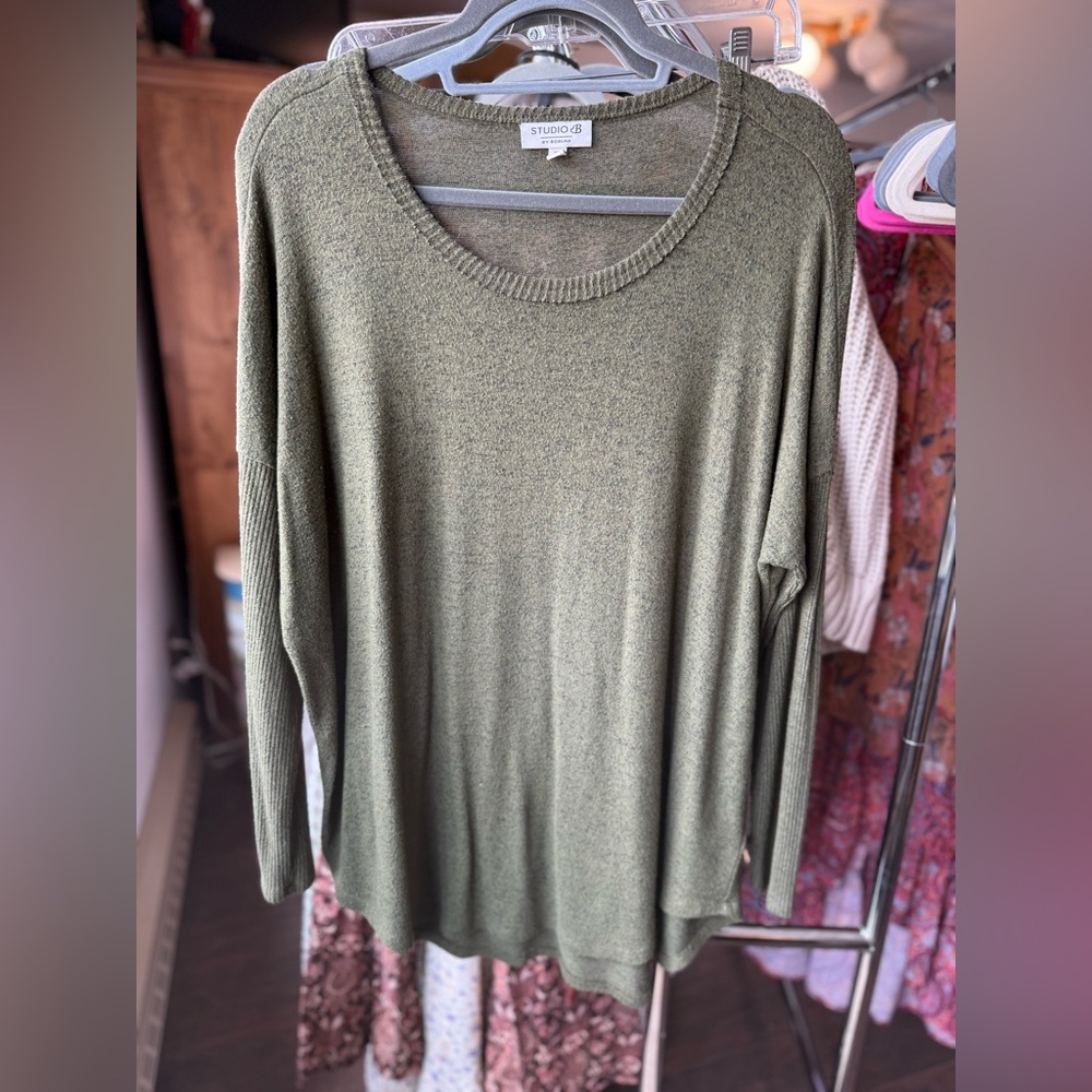 Bobeau Forest Green Knit Top